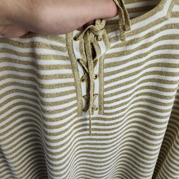 Cable & Gauge Sleeveless Sweater Pullover striped metallic print vest bronze 3X - Picture 9 of 12